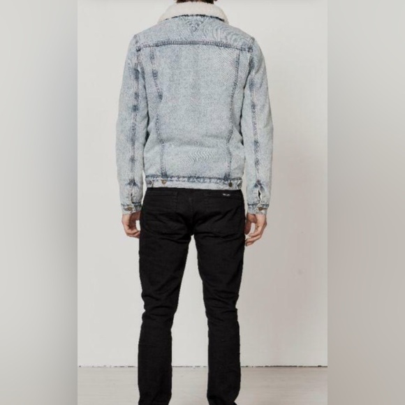 1980’s Style Stone Washed Men’s Denim Jacket with Sherpa Lining, Sz L - Picture 2 of 10